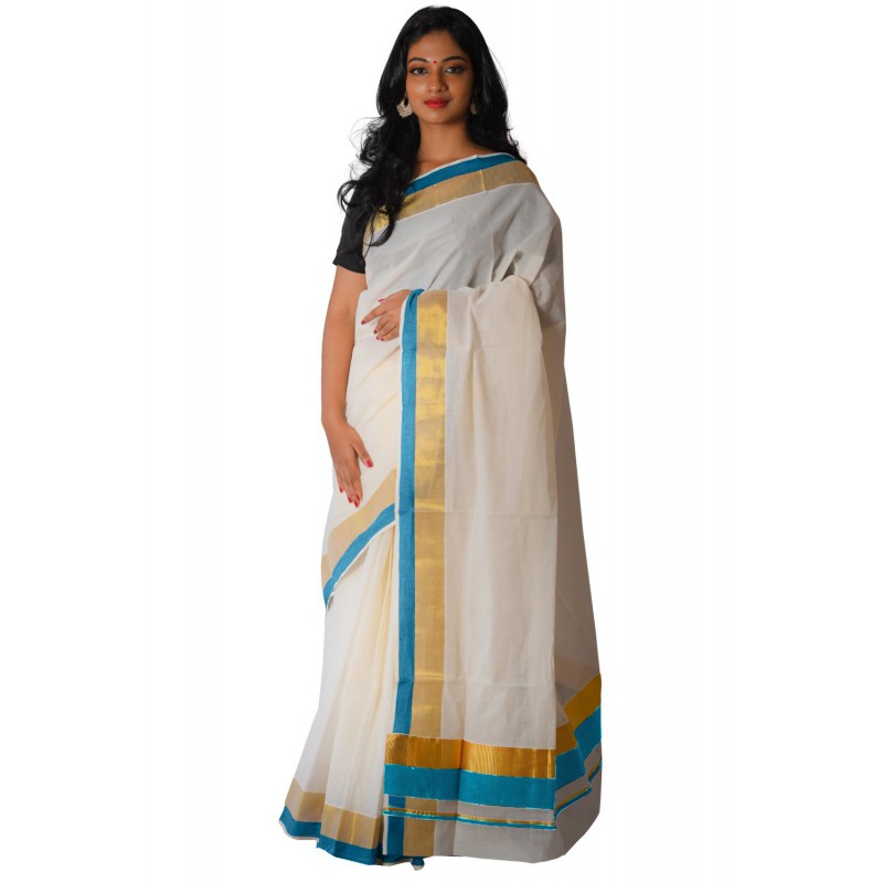 Off White Hand Painted Pure Kerala Cotton Saree - Luxurionworld – Luxurion  World