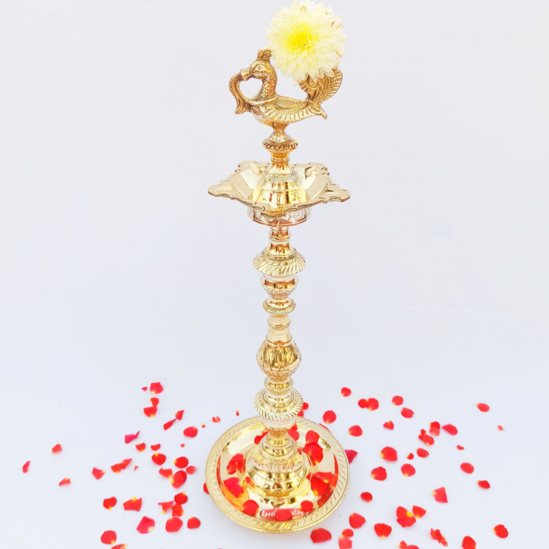 Handcrafted Brass Kuthuvilakku/Oil Lamp for Gifting for House Warming,Wedding (12 Inch)