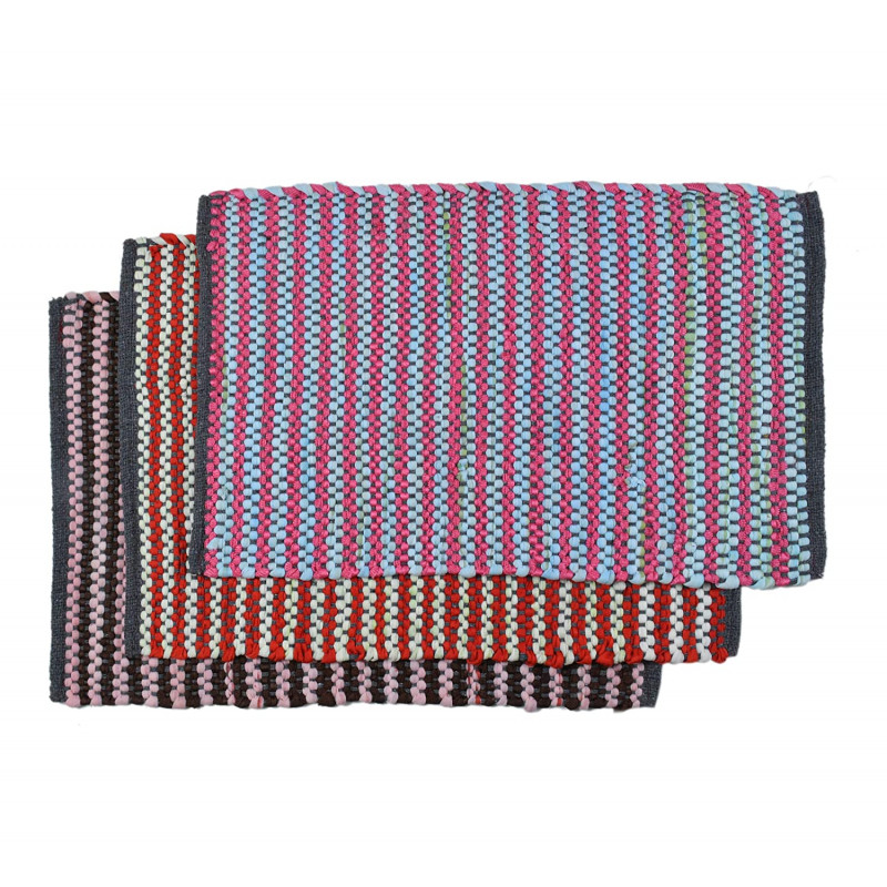 Cotton Door Mat for Home & Office Reversible Striped Pattern Multicolored 16  X 24 Inches - (Pack of 3)