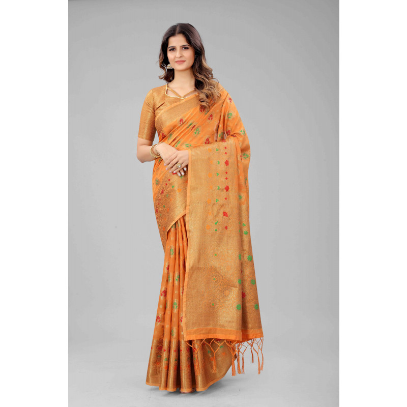 Mulmul Cotton Orange Color Saree With Blouse Piece For Women's And Girls  Printed Traditional Ethnic Indian Wear Soft & Lightweight Saree For All  Occasions Saree BY CRAFT MUSIUM : Amazon.in: Fashion