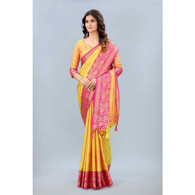 Mango Yellow Pink Designer Paithani Saree With Paithani Border Paithani  Pallu and Paithani Blouse. - Etsy