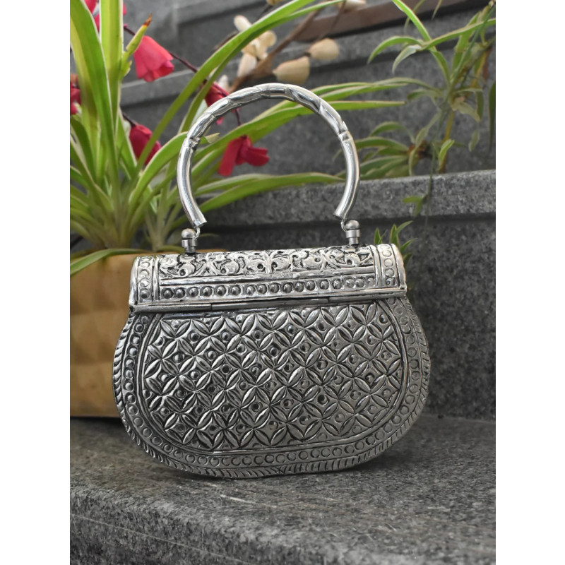 NM Silver Sling Bag Brass Purse Round Shape with Metal Beads Decoration  Beautifully Newest Design SILVER - Price in India | Flipkart.com