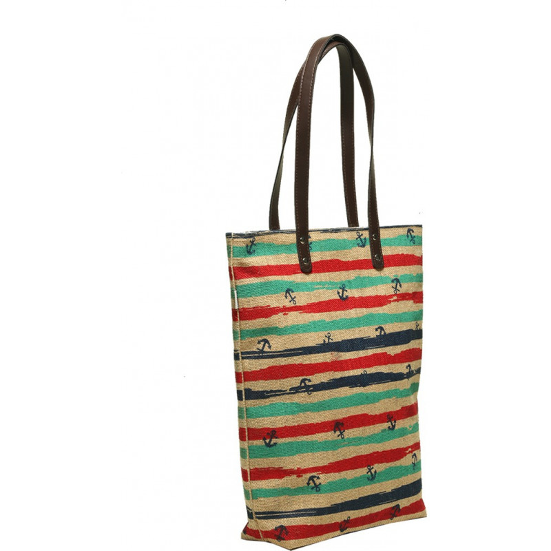 Women Hand bag Eco Friendly Jute Bags Natural Color Printed Foldable Jute  Bags with Zip -Nautica - Multicolor