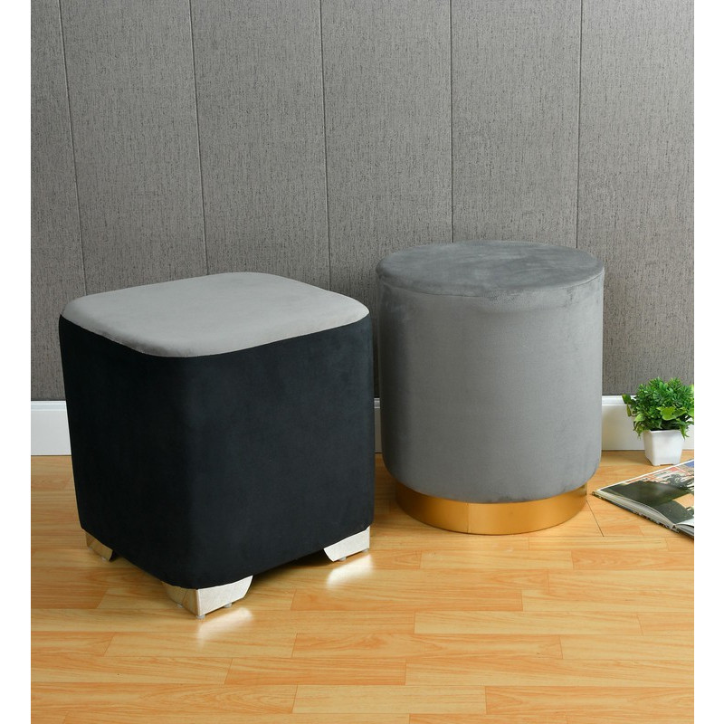 Mini Footstool Pouffe Plush Velvet Black Stool Foot Rest Under