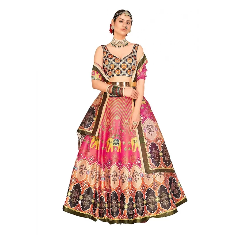 Buy MIZZIFIC Women's Silk Digital Printed Semi-Stitched Lehenga Choli with  Dupatta (142-Multicolor-Wedding-Girlish-Latest-Lehenga; Free Size) at  Amazon.in