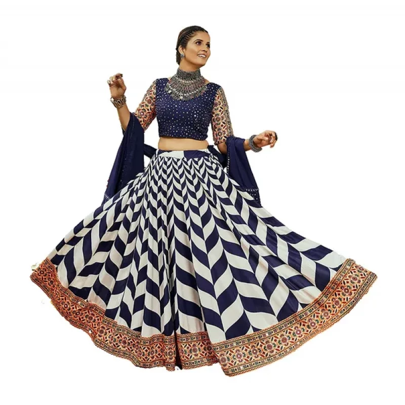 Buy Fabcartz Women White, Navy Blue Self Design Jacquard Lehenga Choli  Online at Best Prices in India - JioMart.