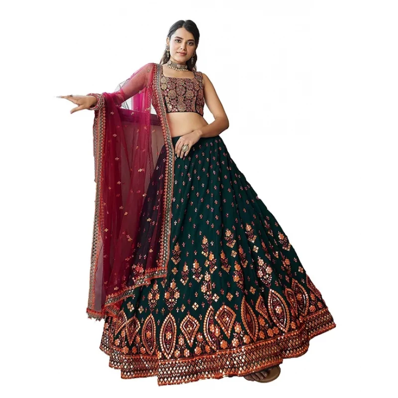 Buy Divine International Trading Co Women's Georgette Embroidered  Semi-Stitched Lehenga Choli with Dupatta (1944-Green-Wedding-Girlish-Latest- Lehenga; Free Size) at Amazon.in