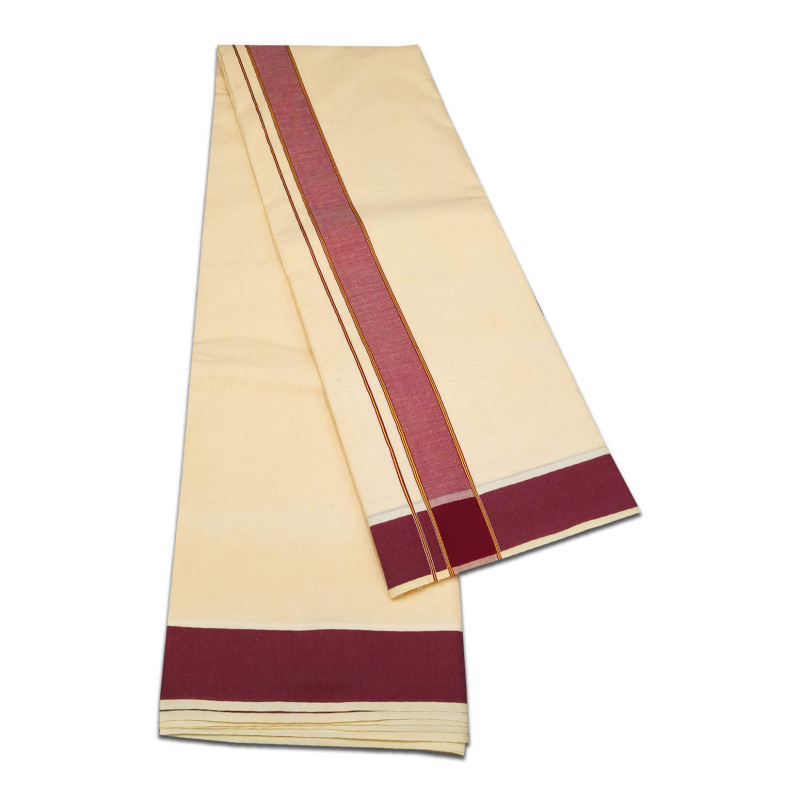 SSS 100% Cotton SANDAL COLOUR Dhoti With Gold Jari Border For Men's, Size-2  meters (Dhotis)