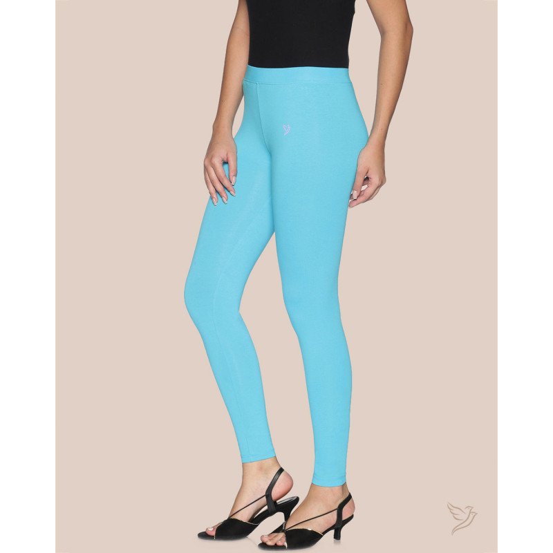 TWIN BIRDS Super Stretchable Cotton Fabric Ankle Length Leggings for Women  - Blue