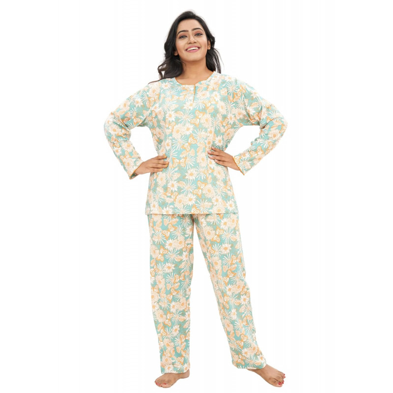 Buy STYLUM Navy Floral Print Cotton Women's Night Suit Set | Shoppers Stop