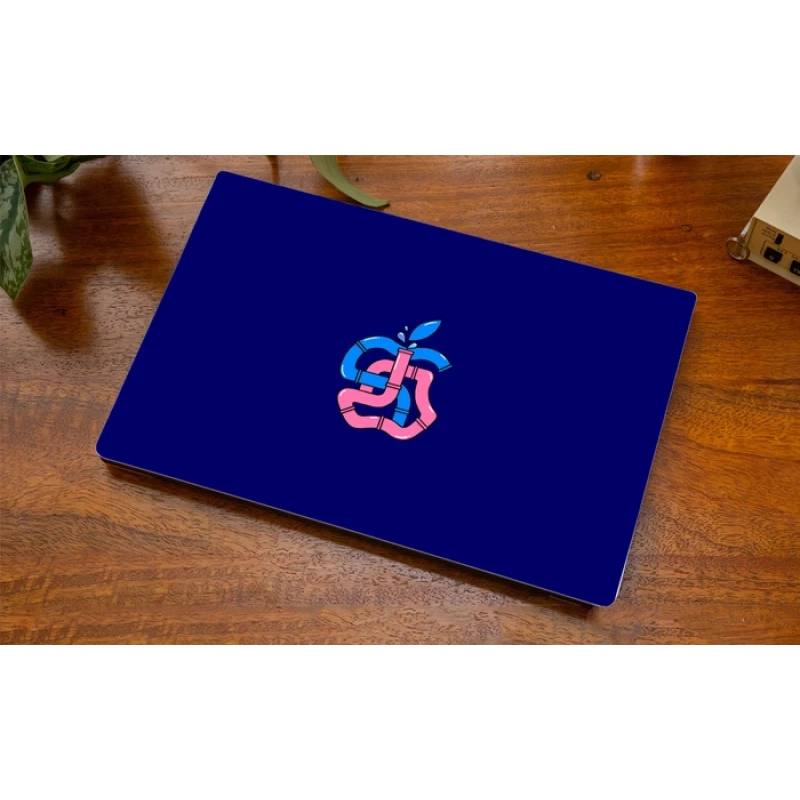 Abstract Blue Pink Apple Line Art Laptop Skin | Stylised Apple Logo ...
