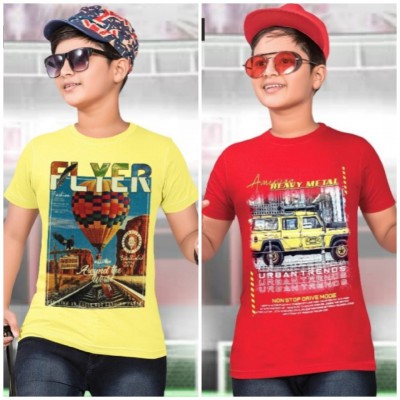 Chendur Fashion Boys Half Sleeve Round Neck Cotton T-shirts Combo-2 (color_yellow,red)