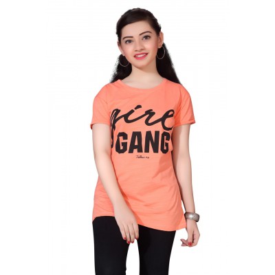 Emef Women Stylish & Trendy Orange Colour Half Sleeve T Shirt