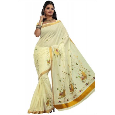 Krv Tex Women's Pure Cotton Printed Saree With Blouse Piece 01