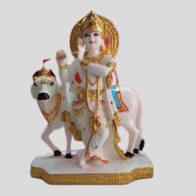 Hindu God And Goddess Polyester Resin Standing Krishna With Cow