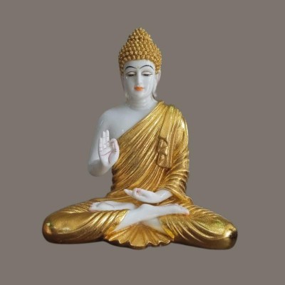 All India Sitting Buddha Idol Statue Showpiece- Yellow & White