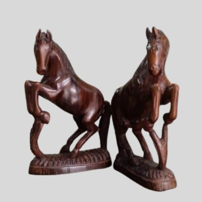 Handicraft Showpiece Wooden Leather&suede Standing Figurine- Pack Of 2