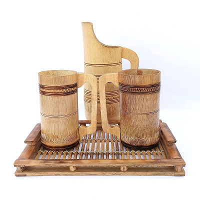 100% Bamboo Tray And Mug (1 Tray , 1 Jug , 2 Design Mug - Combo Of 4)