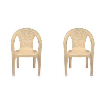 Nilkamal Modern Plastic Chairs For Home And Garden (plastic Marble Beige Pack Of 2)