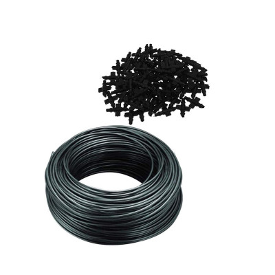 Plastic Drip Irrigation Accessories Pin Connectors (120 Pieces) And 4 Mm Feeder Line Pipe, 30 M (black)