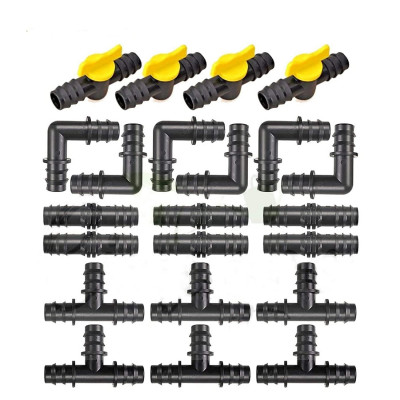 16mm Drip Irrigation Pipe Fittings, Accessories, Elbows, Tee, Straight Connectors, Taps (25 Pieces Each, Total 100pieces)