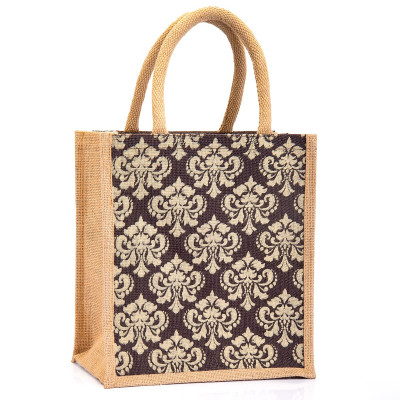 Jute Bag For Lunch Box â Jute Handbag, Jute Tote, Jute Lunch Bags For Office, Printed Jute Bag â Zip, (pack Of 1)