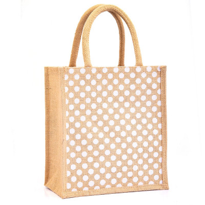 Jute Bags For Office, Lunch Bag, Bags For Girls â Zip, Bottle Holder â Polka Design (beige) - Pack Of 1