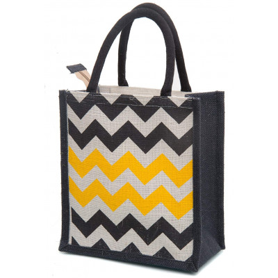 Jute Bag For Lunch Box â Jute Handbag, Women And  Men's Zigzag Printed Jute Tiffin Bags With Zip (beige, Medium) - Pack Of 1