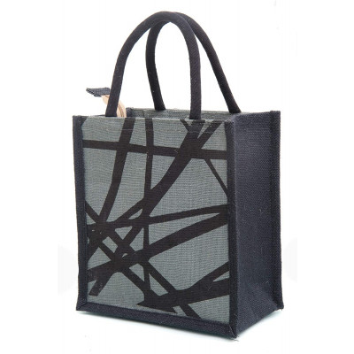 Men's Printed Jute Tiffin Bag With Zip (grey, Medium) - Grey Colour- Pack Of 1
