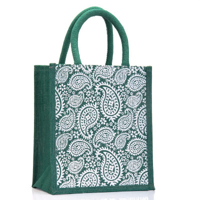 Jute Bag For Lunch, Lunch Bag For Office, Lunch Bags For Womenâ Zip, Bottle Holder â Paisley Design (green) - Pack Of 1