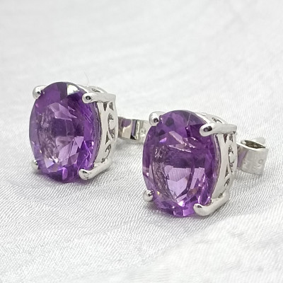 Natural Amethyst 925 Sterling Silver Stud Earrings For Women And Girls Purple