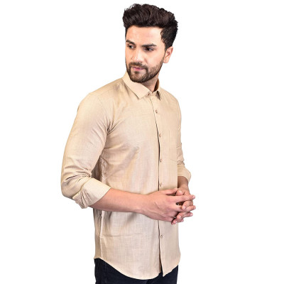 Men's Cotton Slim Fit - Solid/plain Full Sleeves Formal/casual Shirt- Plain Beige