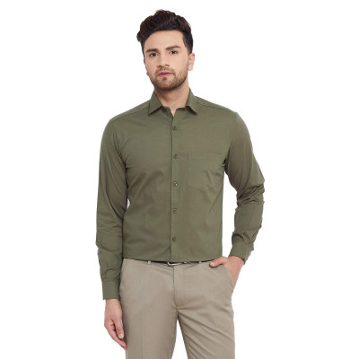 Men's Cotton Slim Fit - Solid/plain Full Sleeves Formal/casual Shirt - Olive Green