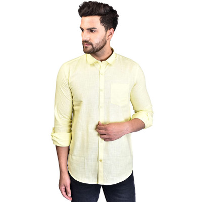 Men's Cotton Slim Fit - Solid/plain Full Sleeves Formal/casual Shirt  - Lemon Yellow