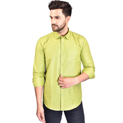 Men's Cotton Slim Fit - Solid/plain Full Sleeves Formal/casual Shirt - Green