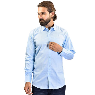 Men's Cotton Slim Fit - Solid/plain Full Sleeves Formal/casual Shirt - Ice Blue