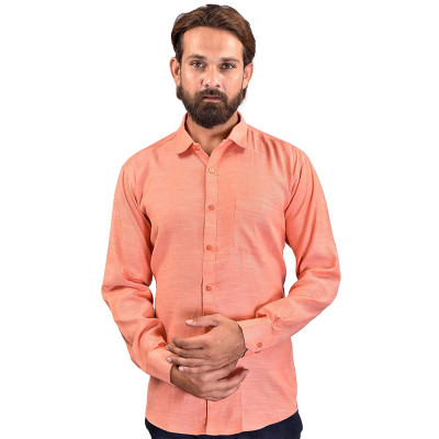 Men's Cotton Slim Fit - Solid/plain Full Sleeves Formal/casual Shirt - Peach