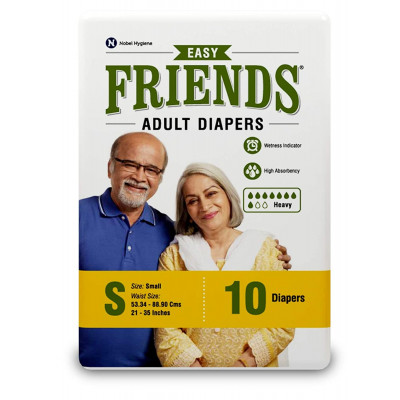 Friends Easy Adult Diapers Tape Style - 10 Count With Odour Lock And Anti-bacterial Absorbent Core