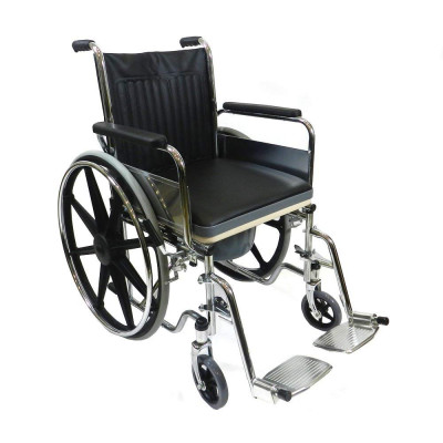Deluxe Double Rexine Mag Wheel Regular Foldable Commode Cum Wheelchair With Safety Belt (black)