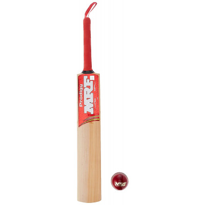 Mrf Kashmir Willow Wood Cricket Bat Prodigy (size 4) With Genius Cricket Ball - Assorted Colour