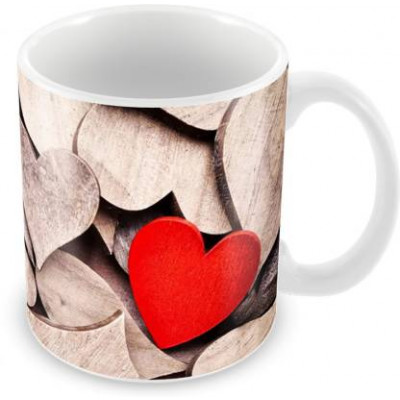 "wooden Heart" Printed Ceramic Mug For Valentines Day Gift,tea& Coffee