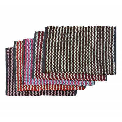 Reversible Striped Multicolor Cotton Blend Heavy Door Mat For Indoor And Outdoor Use (multicolored, 16x24 Inch)- Set Of 5