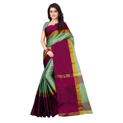 Balaji Ready Mades Cotton Silk Saree For Women With Blouse Piece (magenta & Green)