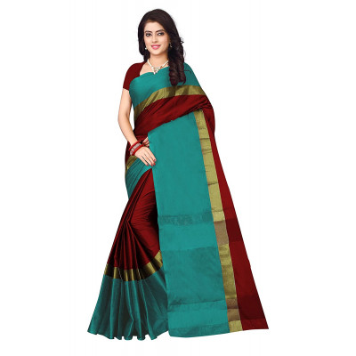 Balaji Ready Mades Cotton Silk Saree For Women With Blouse Piece (brown &olive Green)