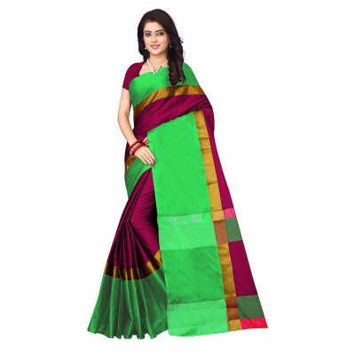 Balaji Ready Mades Polyester Saree For Women With Blouse Piece (green & Pink)