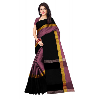 Balaji Ready Mades Polyester Saree For Women With Blouse Piece (black & Purple)