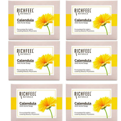 Richfeel Calendula Anti Acne Soap | Power Of Soothing Calendula Extracts | For Skin Prone To Acne & Blemishes | 75 G (pack Of 6)