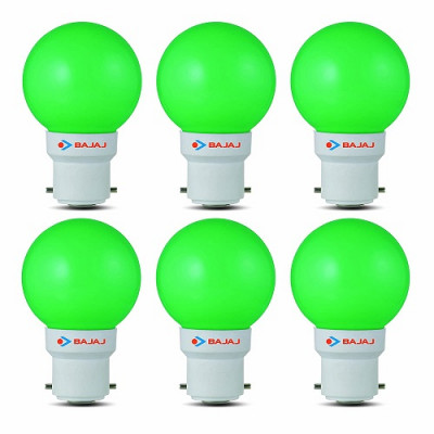 Bajaj Base B22 0.5-watt Ping Pong Led Bulb - Green (pack Of 6)