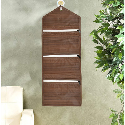 Wall Hanging Magazine Letter Holder With 3 Zipper Pockets (brown)