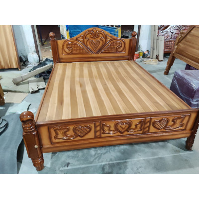 Traditional Wooden Queen Size Cot | Wooden Finish - By Subashini Enterprises